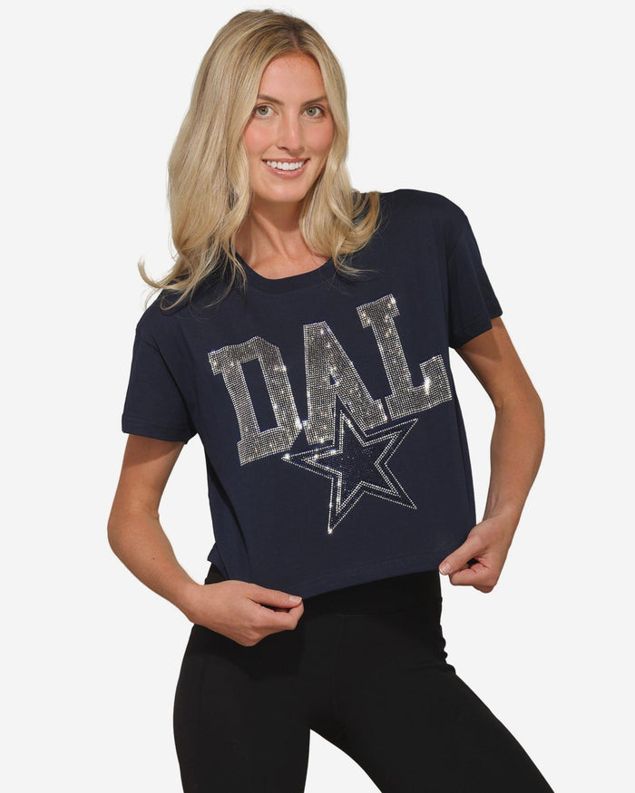 Dallas Cowboys Womens Rhinestone Logo Crop Top FOCO S - FOCO.com