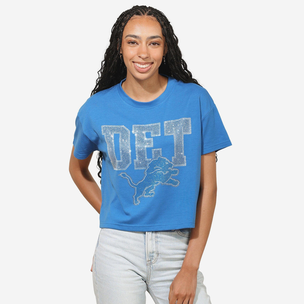 Detroit Lions Womens Rhinestone Logo Crop Top FOCO S - FOCO.com