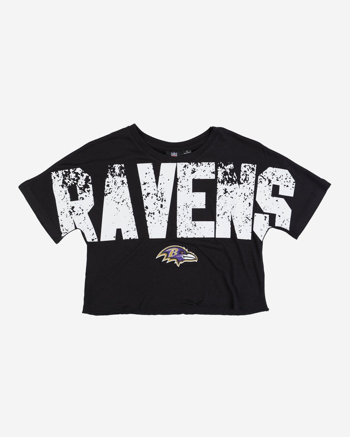 Baltimore Ravens Womens Distressed Wordmark Crop Top FOCO - FOCO.com