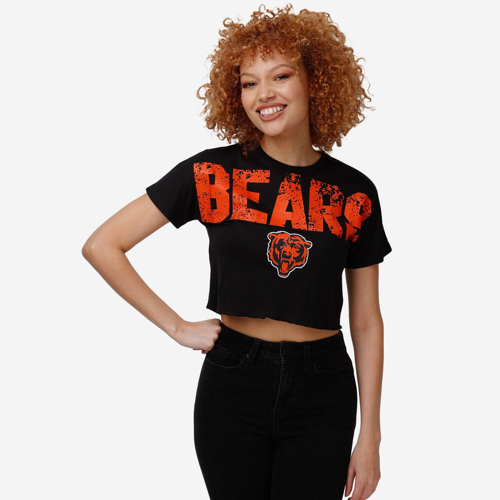 Chicago Bears Womens Distressed Wordmark Crop Top FOCO S - FOCO.com