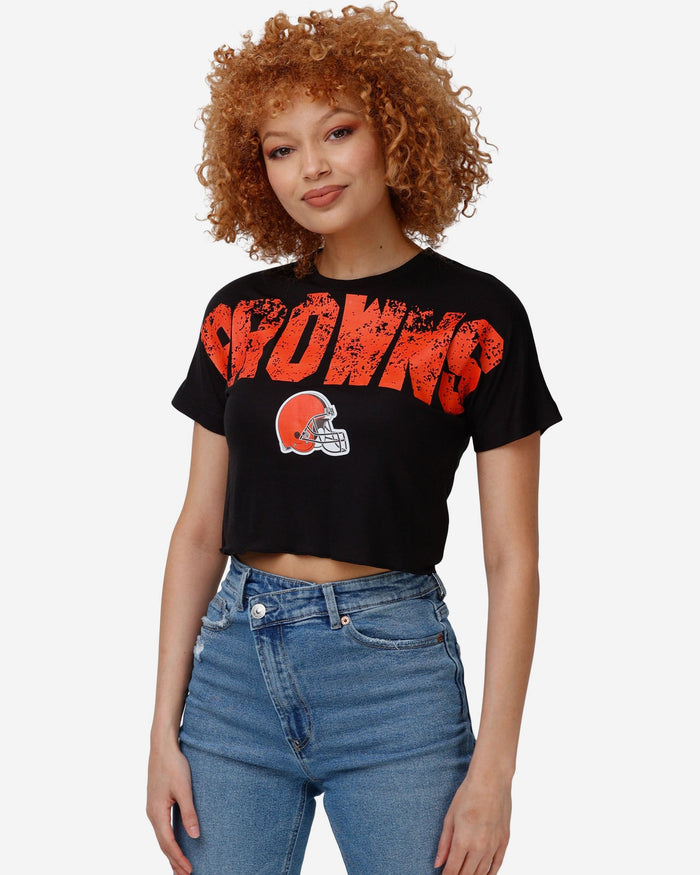 Cleveland Browns Womens Distressed Wordmark Crop Top FOCO S - FOCO.com