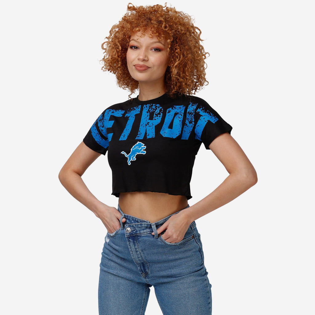 Detroit Lions Womens Distressed Wordmark Crop Top FOCO S - FOCO.com