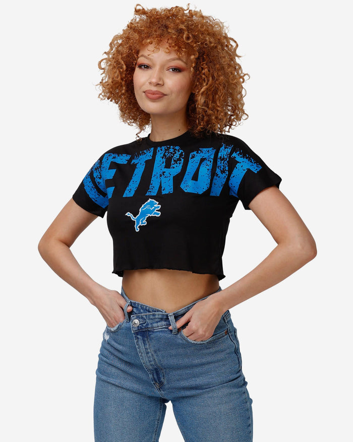 Detroit Lions Womens Distressed Wordmark Crop Top FOCO S - FOCO.com