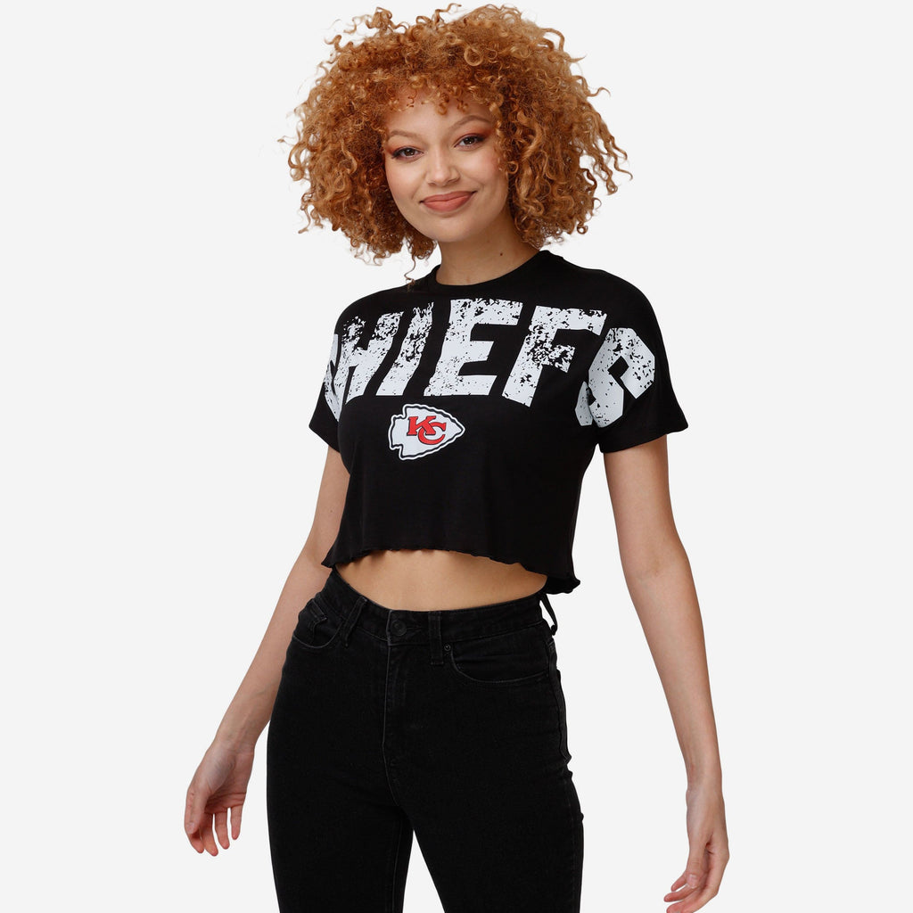 Kansas City Chiefs Womens Distressed Wordmark Crop Top FOCO S - FOCO.com