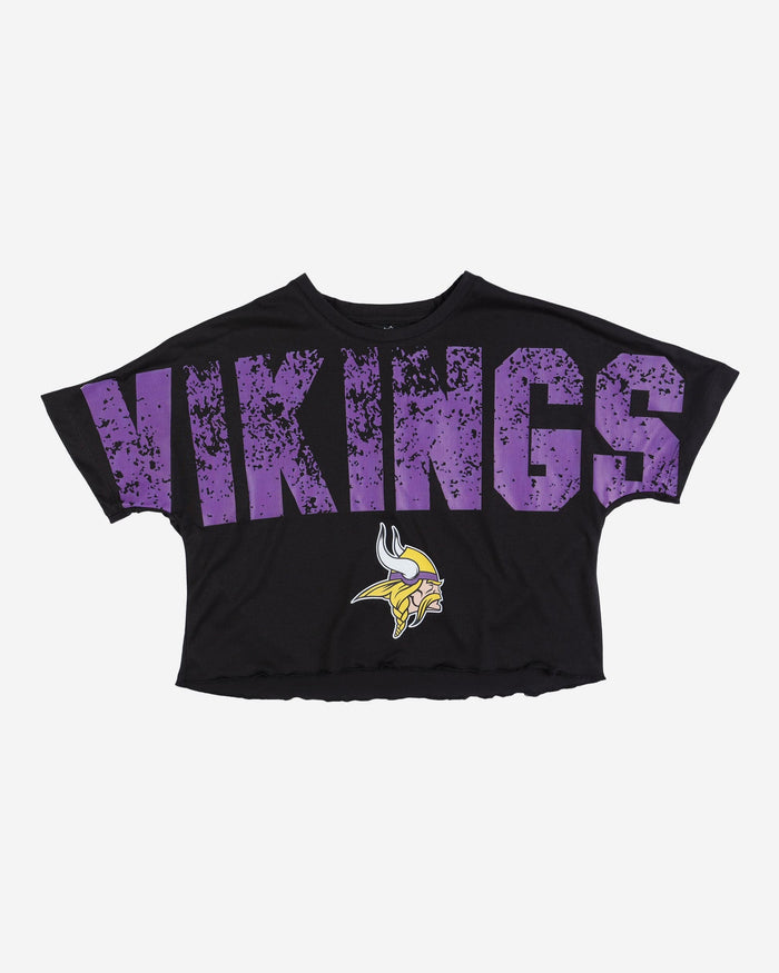 Minnesota Vikings Womens Distressed Wordmark Crop Top FOCO - FOCO.com