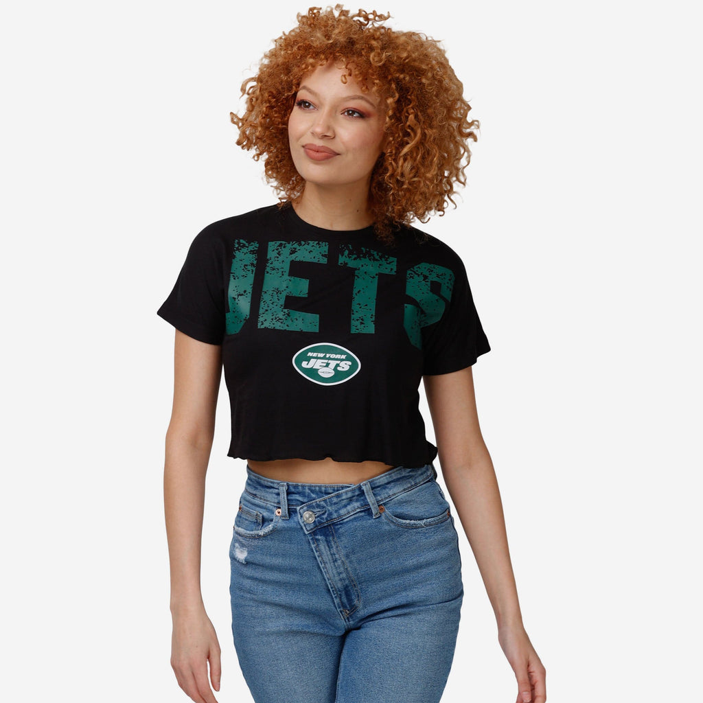 New York Jets Womens Distressed Wordmark Crop Top FOCO S - FOCO.com