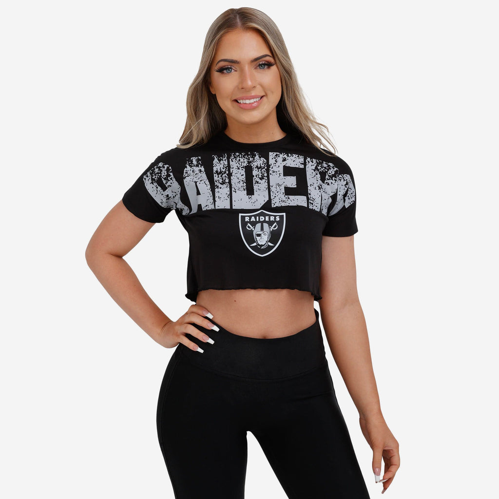 Las Vegas Raiders Womens Distressed Wordmark Crop Top FOCO S - FOCO.com