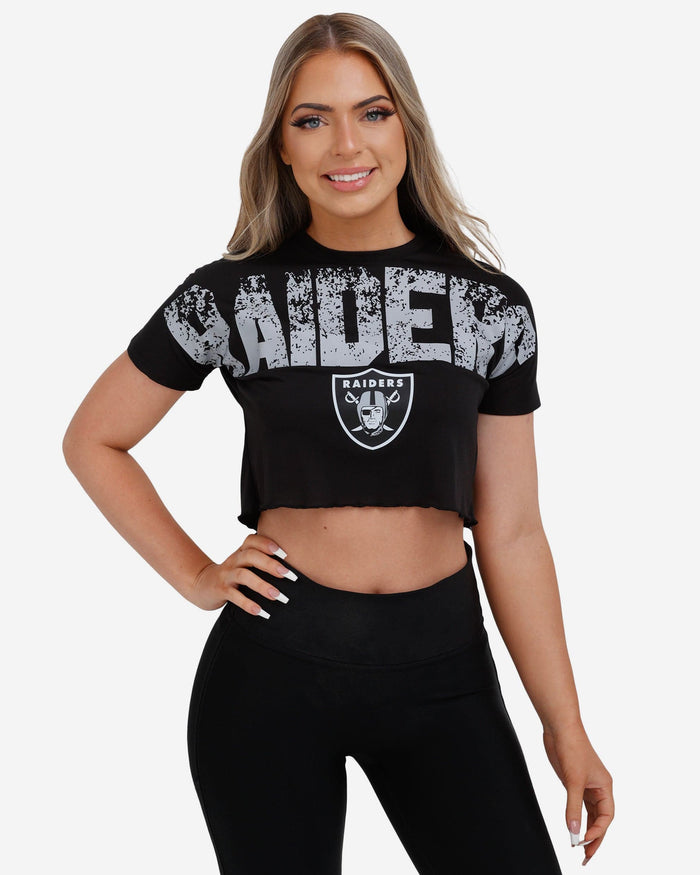 Las Vegas Raiders Womens Distressed Wordmark Crop Top FOCO S - FOCO.com