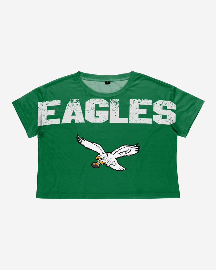 Philadelphia Eagles Kelly Green Womens Petite Distressed Wordmark Crop Top FOCO - FOCO.com