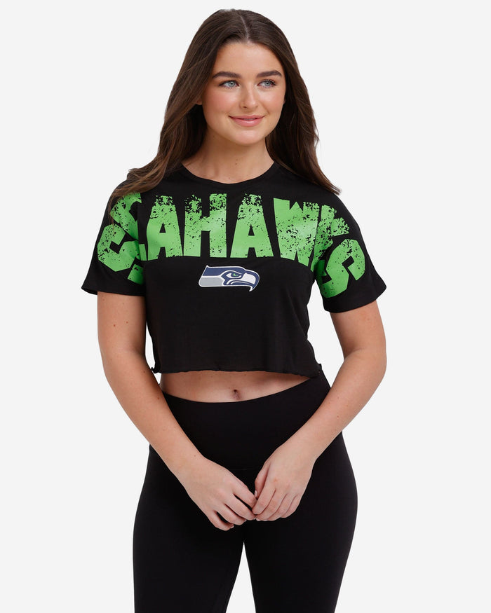 Seattle Seahawks Womens Distressed Wordmark Crop Top FOCO S - FOCO.com