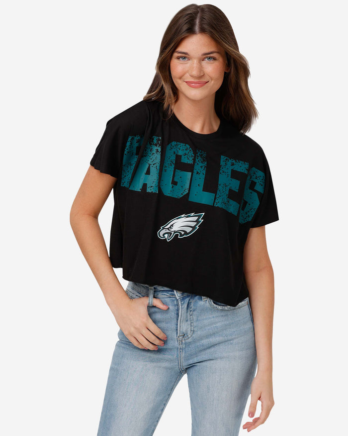 Philadelphia Eagles Womens Distressed Wordmark Crop Top FOCO S - FOCO.com