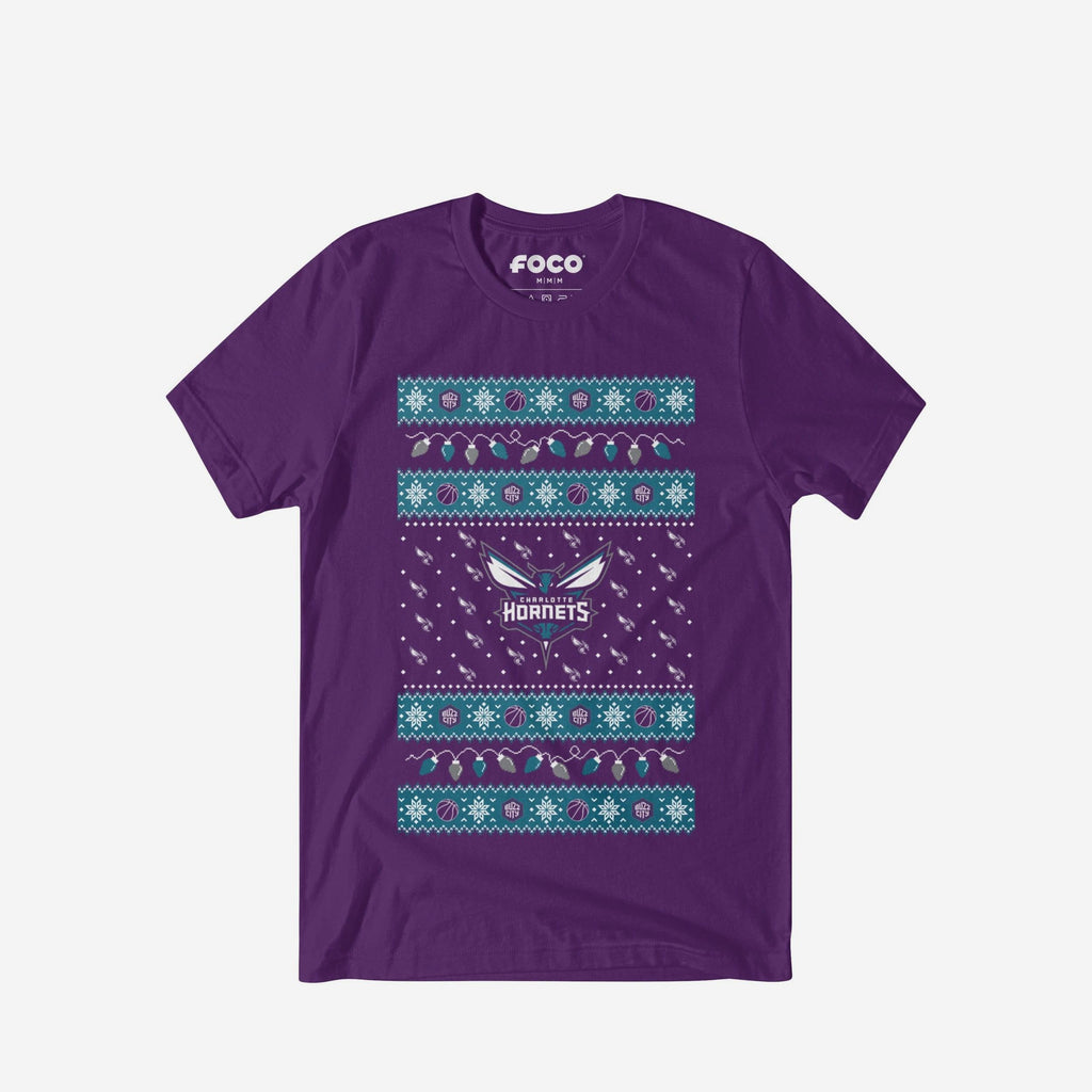 Charlotte Hornets Holiday Lights Sweater T-Shirt FOCO S - FOCO.com