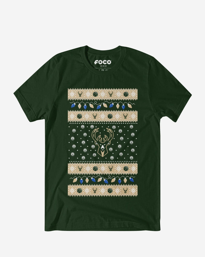 Milwaukee Bucks Holiday Lights Sweater T-Shirt FOCO S - FOCO.com