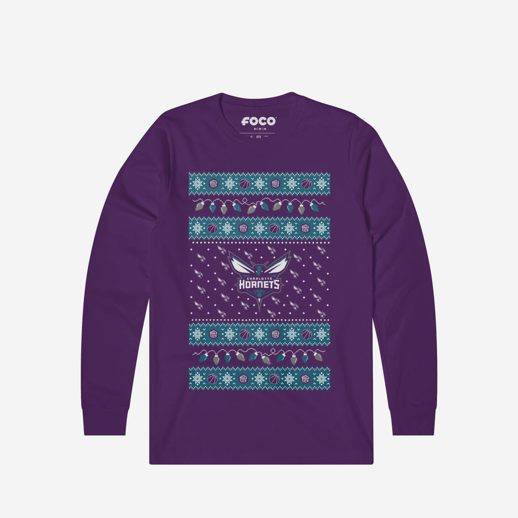 Charlotte Hornets Holiday Lights Sweater Long Sleeve T-Shirt FOCO S - FOCO.com