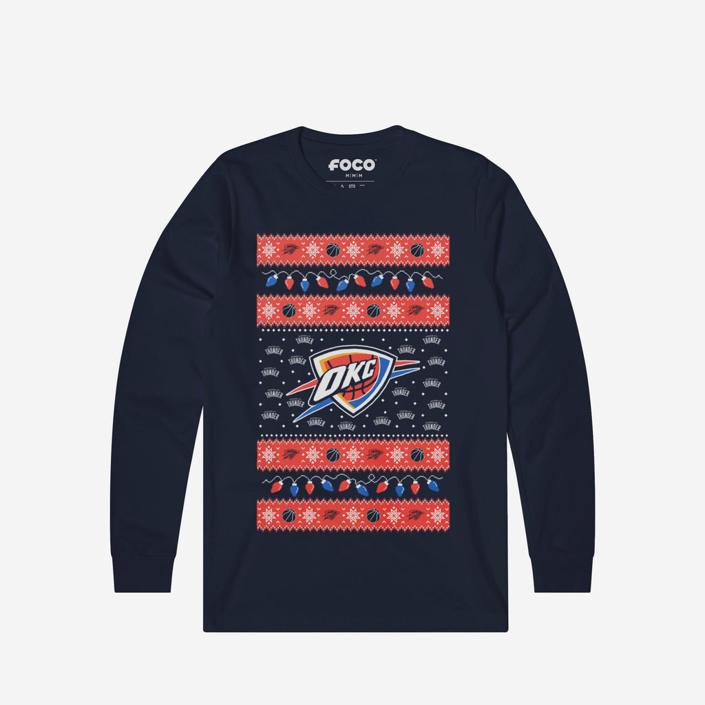 Oklahoma City Thunder Holiday Lights Sweater Long Sleeve T-Shirt FOCO S - FOCO.com