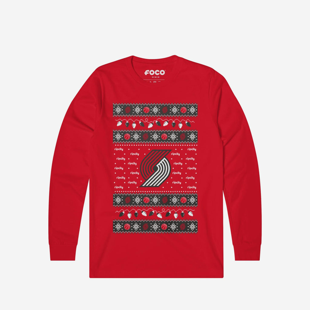 Portland Trail Blazers Holiday Lights Sweater Long Sleeve T-Shirt FOCO S - FOCO.com