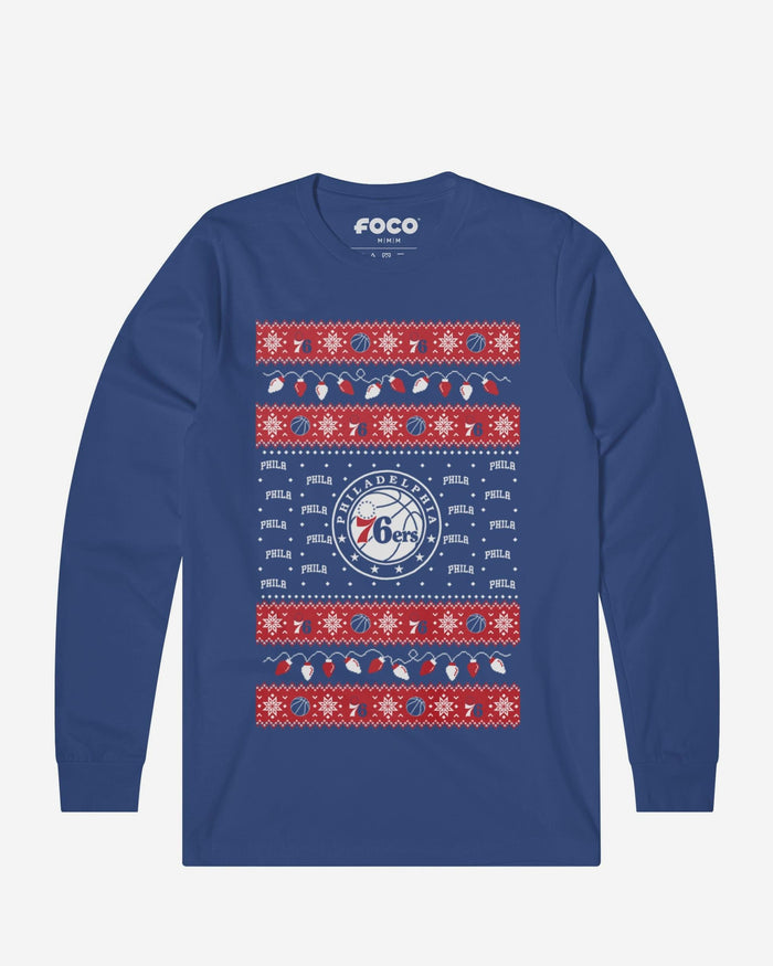 Philadelphia 76ers Holiday Lights Sweater Long Sleeve T-Shirt FOCO S - FOCO.com
