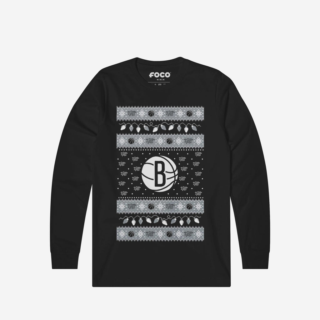 Brooklyn Nets Holiday Lights Sweater Long Sleeve T-Shirt FOCO S - FOCO.com