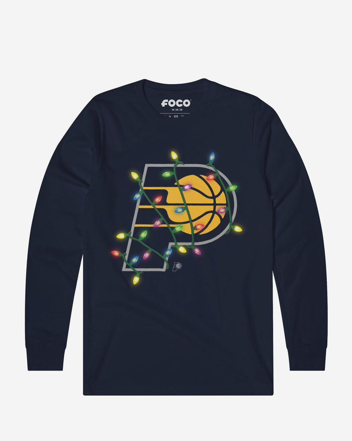 Indiana Pacers Primary Logo Holiday Lights Long Sleeve T-Shirt FOCO S - FOCO.com
