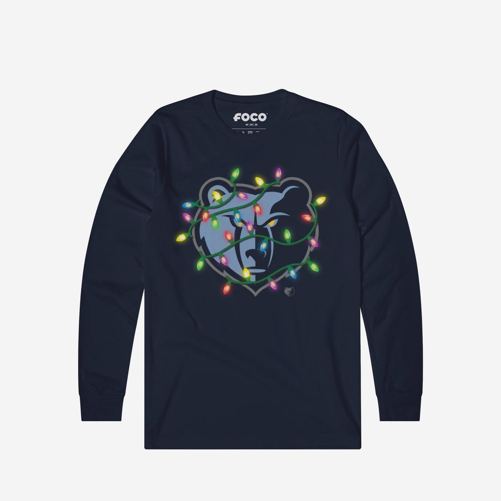 Memphis Grizzlies Primary Logo Holiday Lights Long Sleeve T-Shirt FOCO S - FOCO.com