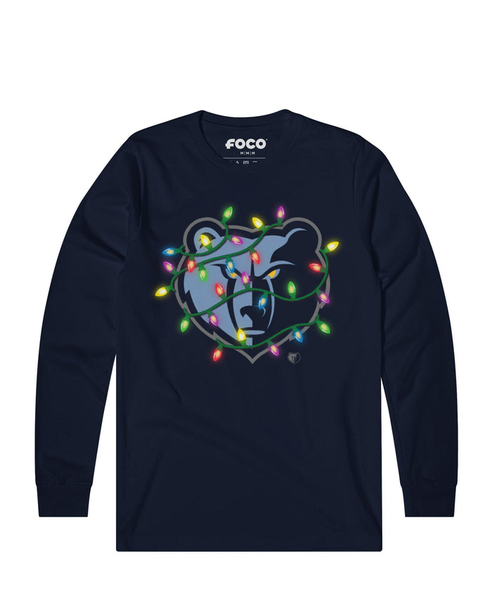 Memphis Grizzlies Primary Logo Holiday Lights Long Sleeve T-Shirt