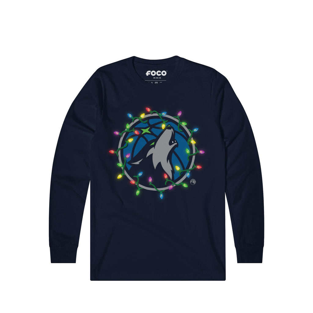 Minnesota Timberwolves Primary Logo Holiday Lights Long Sleeve T-Shirt
