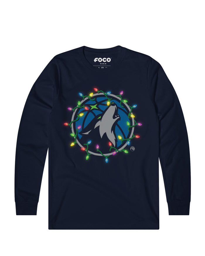Minnesota Timberwolves Primary Logo Holiday Lights Long Sleeve T-Shirt
