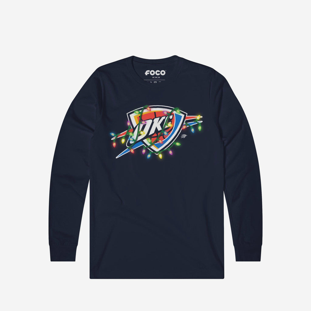 Oklahoma City Thunder Primary Logo Holiday Lights Long Sleeve T-Shirt FOCO S - FOCO.com