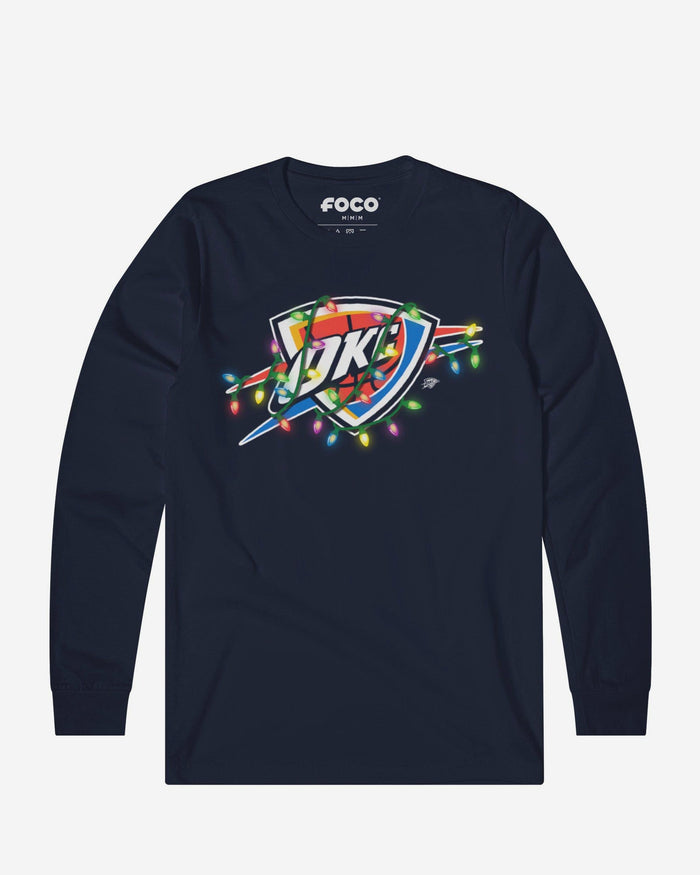 Oklahoma City Thunder Primary Logo Holiday Lights Long Sleeve T-Shirt FOCO S - FOCO.com
