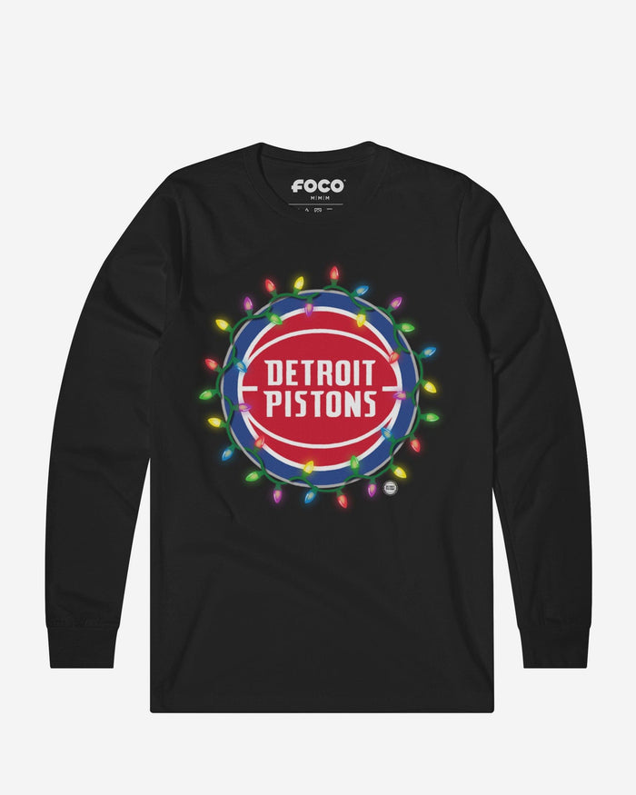 Detroit Pistons Primary Logo Holiday Lights Long Sleeve T-Shirt FOCO S - FOCO.com