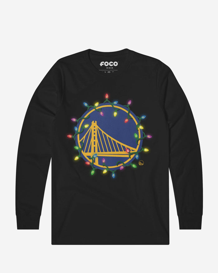 Golden State Warriors Primary Logo Holiday Lights Long Sleeve T-Shirt FOCO S - FOCO.com