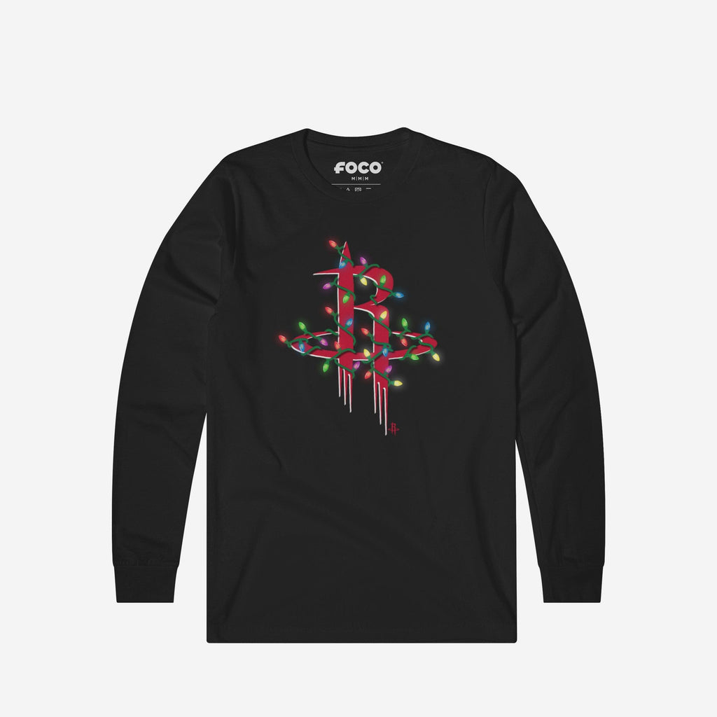 Houston Rockets Primary Logo Holiday Lights Long Sleeve T-Shirt FOCO S - FOCO.com