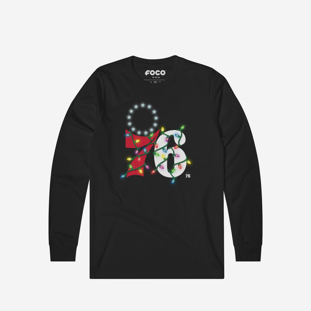 Philadelphia 76ers Primary Logo Holiday Lights Long Sleeve T-Shirt