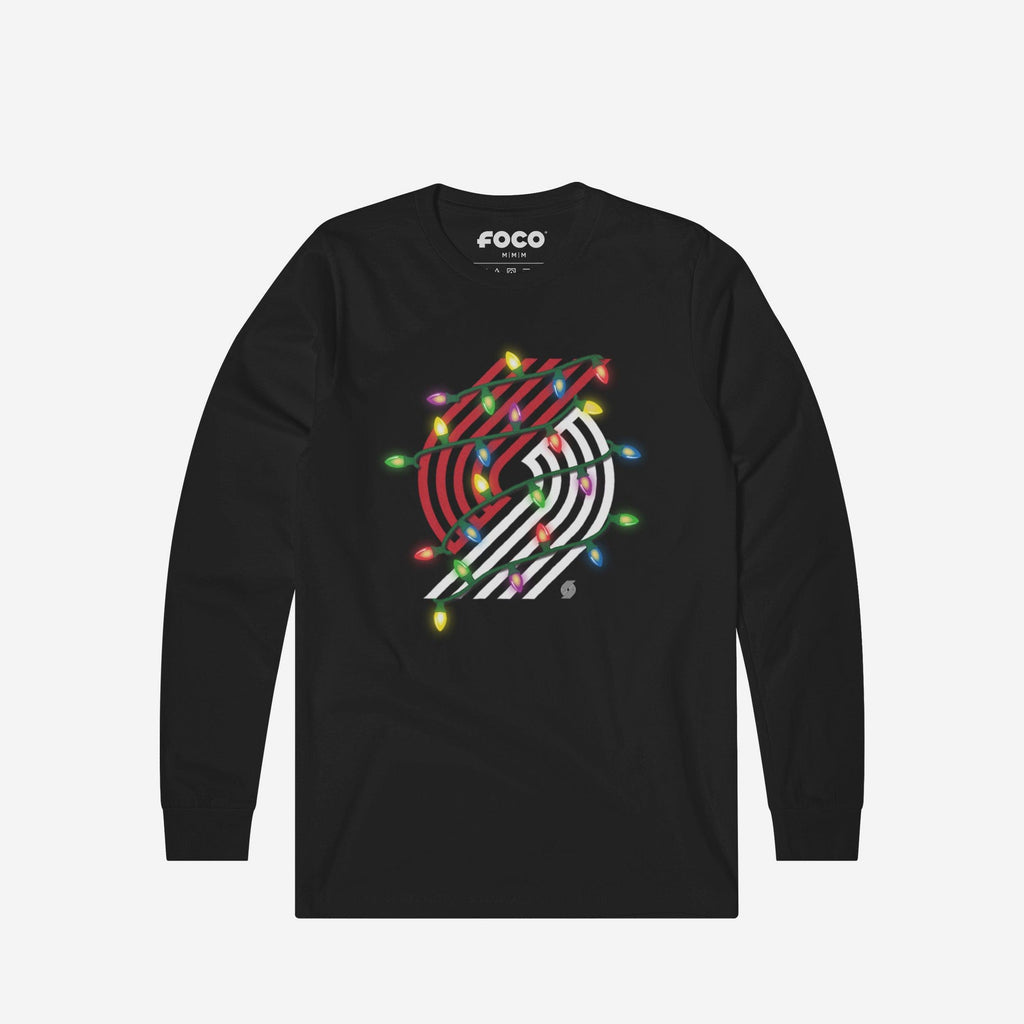 Portland Trail Blazers Primary Logo Holiday Lights Long Sleeve T-Shirt