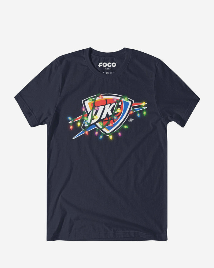 Oklahoma City Thunder Primary Logo Holiday Lights T-Shirt FOCO S - FOCO.com