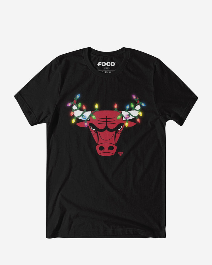 Chicago Bulls Primary Logo Holiday Lights T-Shirt FOCO S - FOCO.com