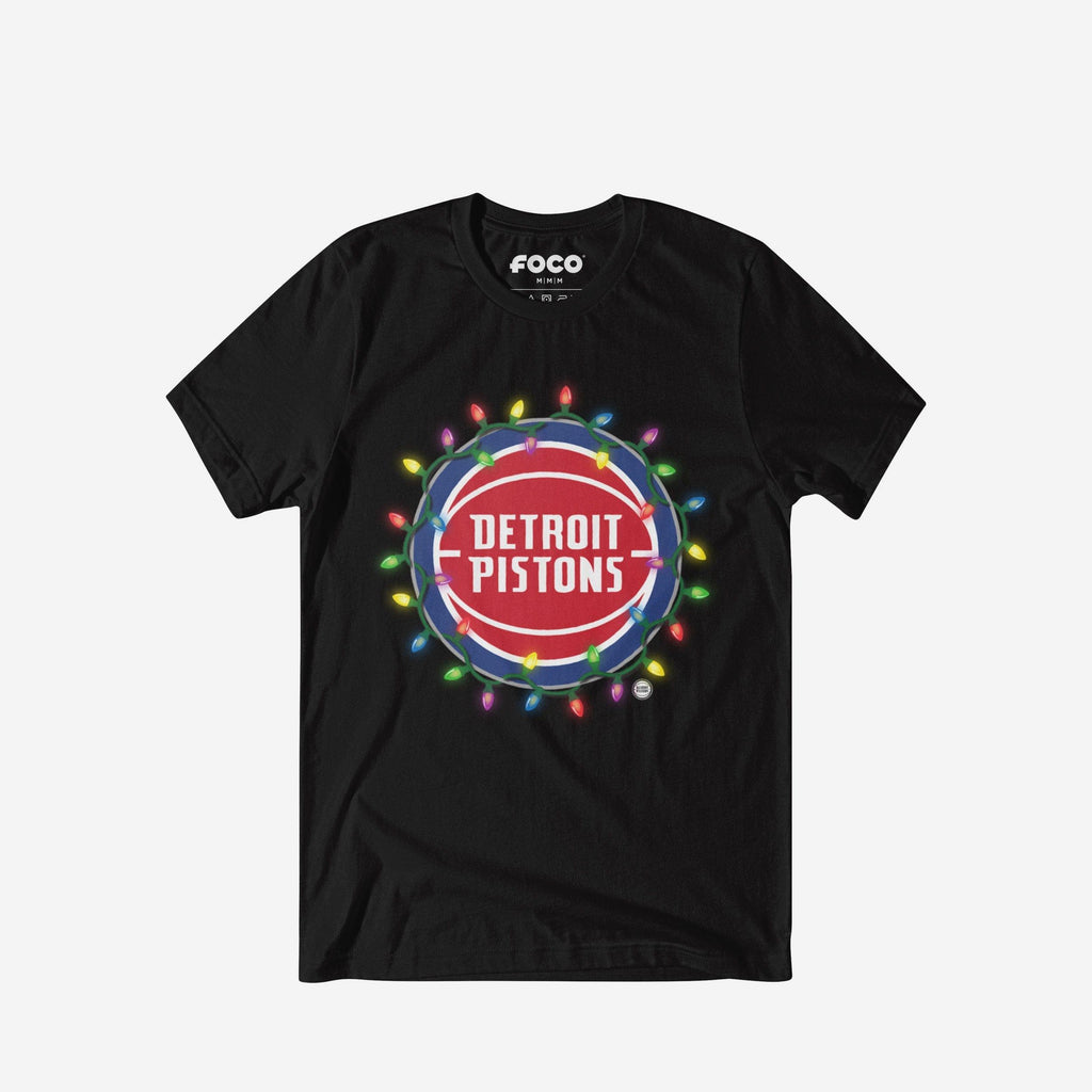 Detroit Pistons Primary Logo Holiday Lights T-Shirt FOCO S - FOCO.com