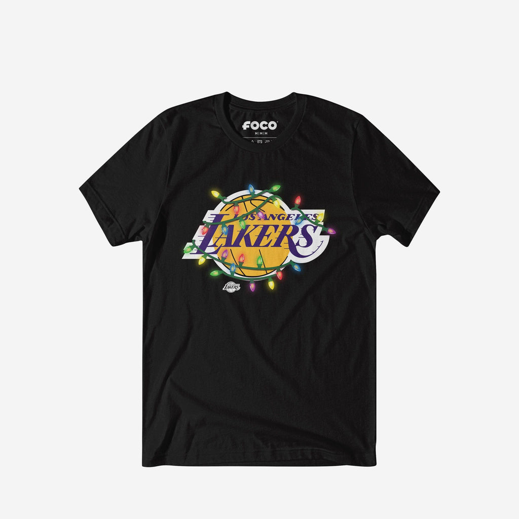 Los Angeles Lakers Primary Logo Holiday Lights T-Shirt FOCO S - FOCO.com