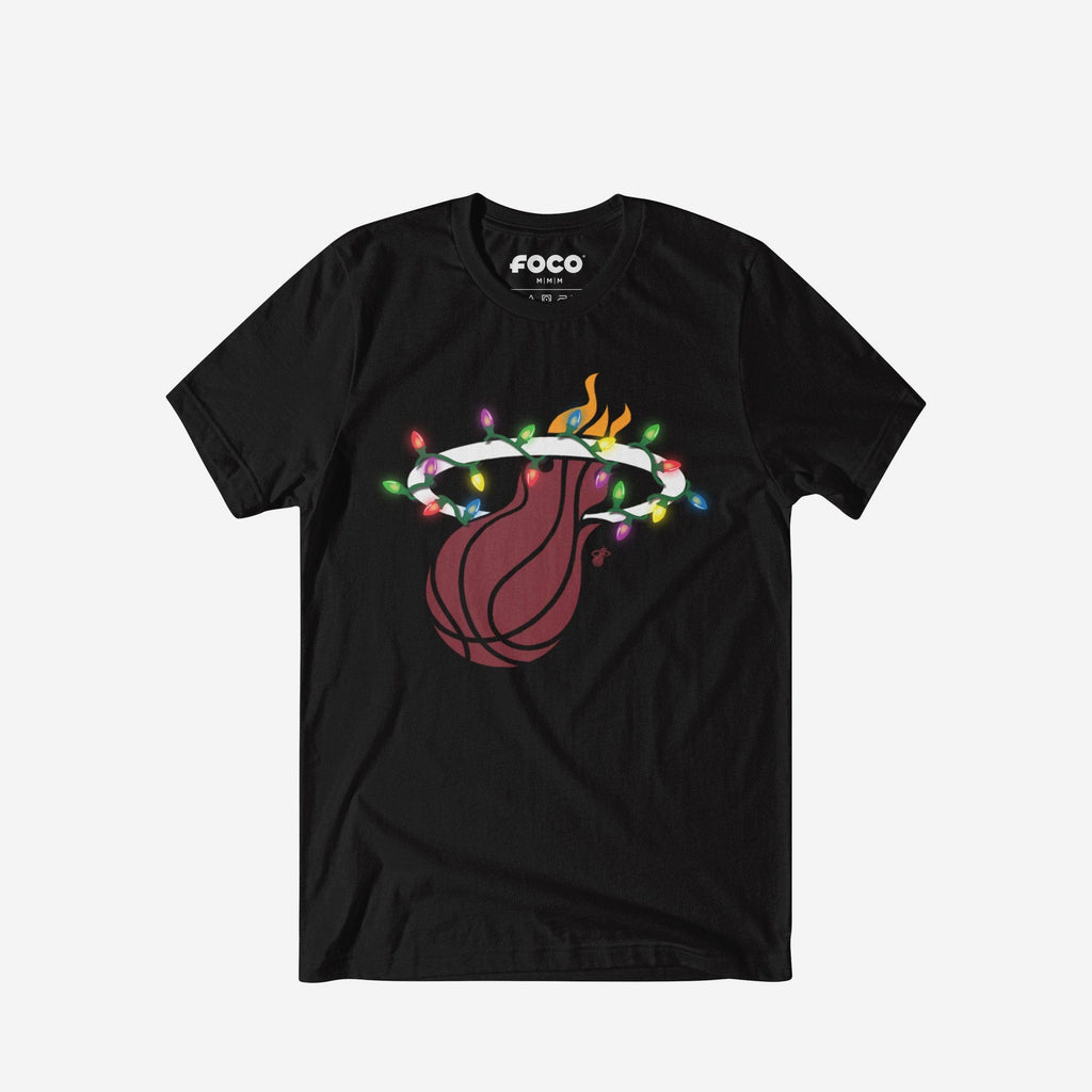 Miami Heat Primary Logo Holiday Lights T-Shirt FOCO S - FOCO.com
