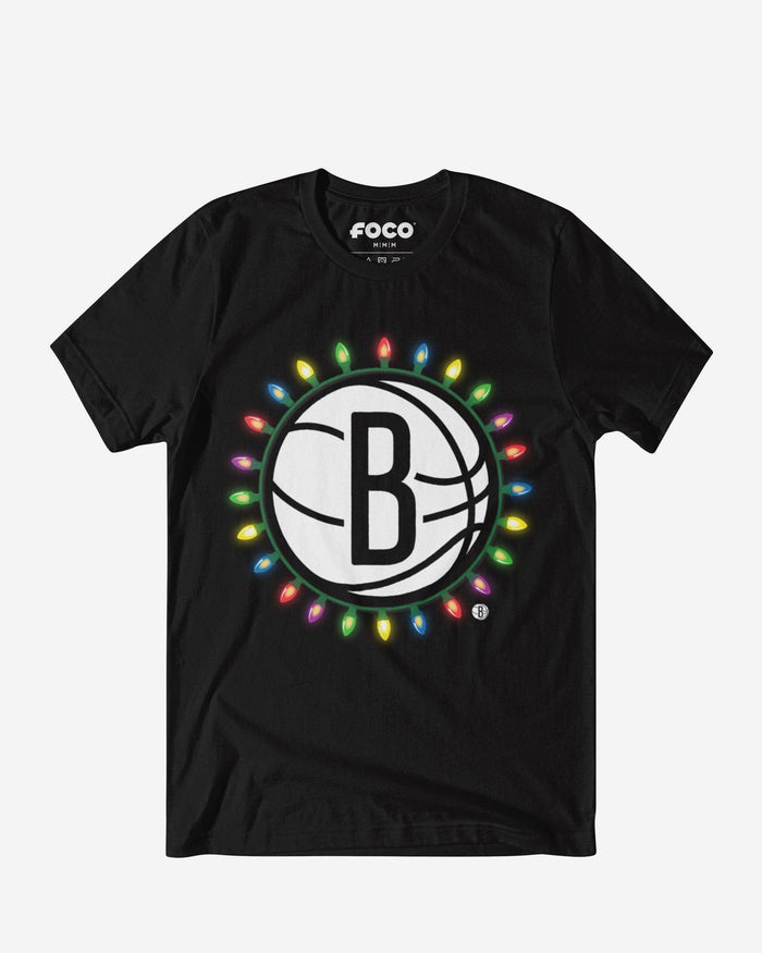 Brooklyn Nets Primary Logo Holiday Lights T-Shirt FOCO S - FOCO.com