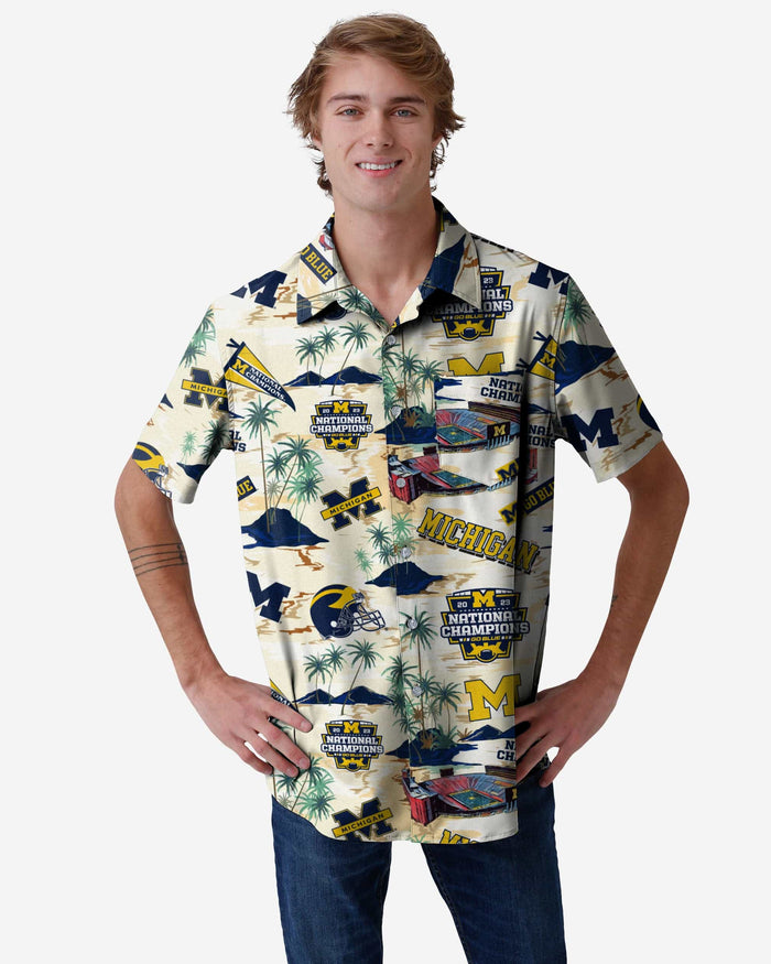 Michigan Wolverines 2023 Football National Champions Floral Button Up Shirt FOCO S - FOCO.com