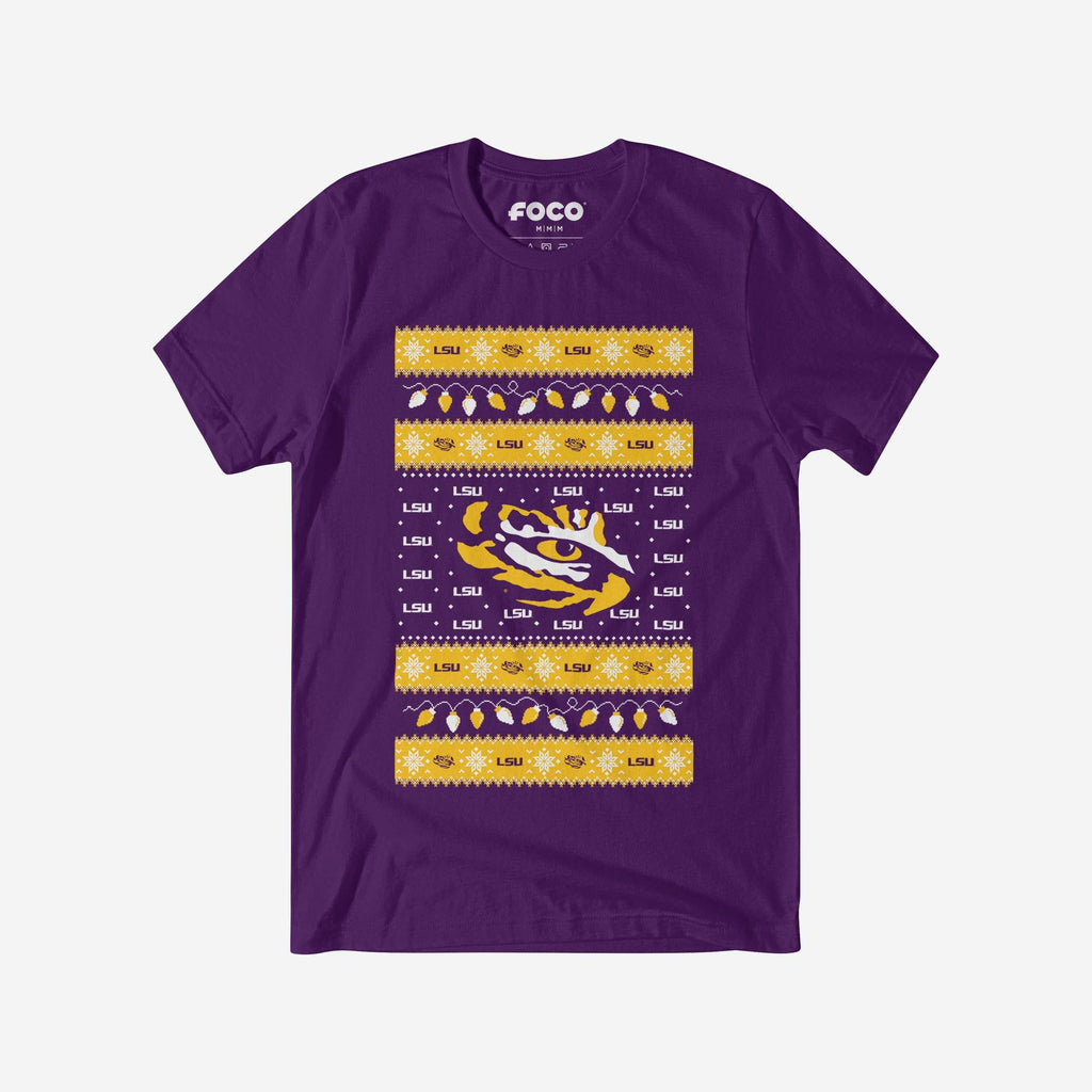 LSU Tigers Holiday Lights Sweater T-Shirt FOCO S - FOCO.com