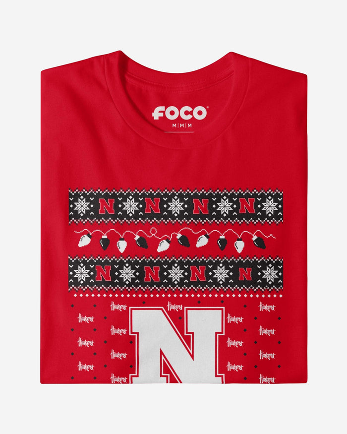 Nebraska Cornhuskers Holiday Lights Sweater T-Shirt FOCO - FOCO.com