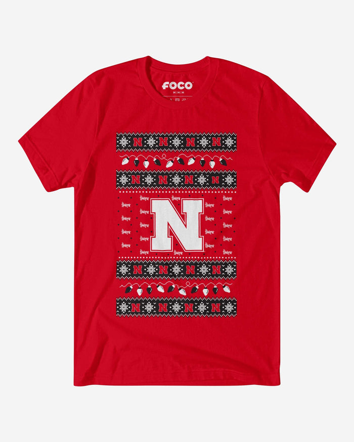 Nebraska Cornhuskers Holiday Lights Sweater T-Shirt FOCO S - FOCO.com