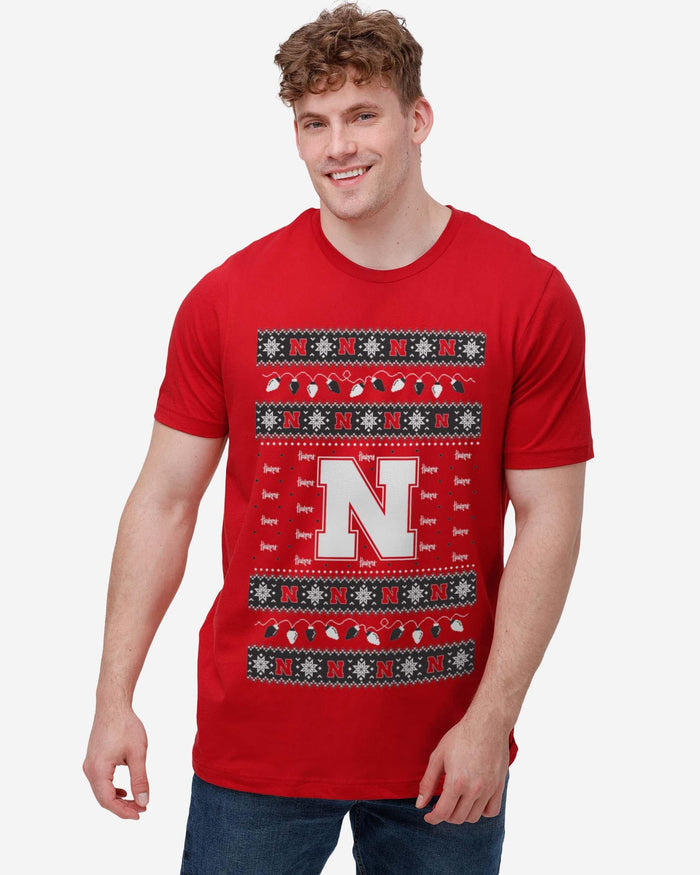 Nebraska Cornhuskers Holiday Lights Sweater T-Shirt FOCO - FOCO.com