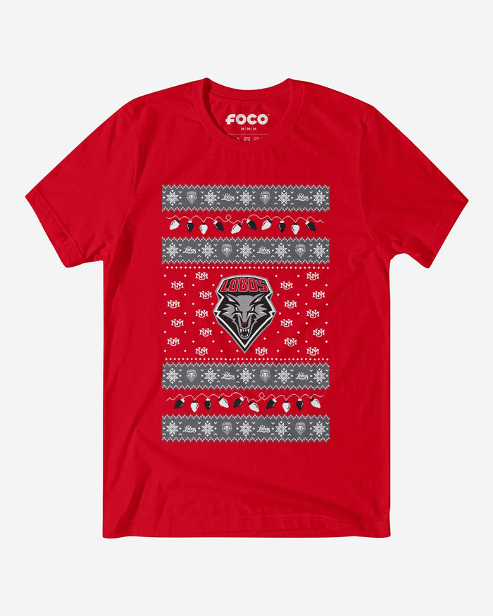 New Mexico Lobos Holiday Lights Sweater T-Shirt FOCO S - FOCO.com