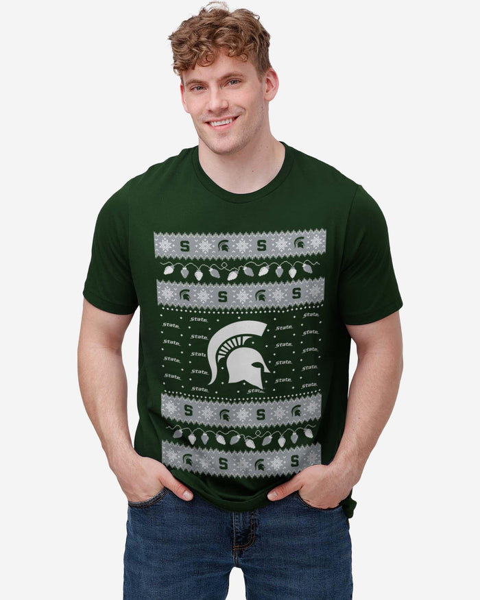 Michigan State Spartans Holiday Lights Sweater T-Shirt FOCO - FOCO.com