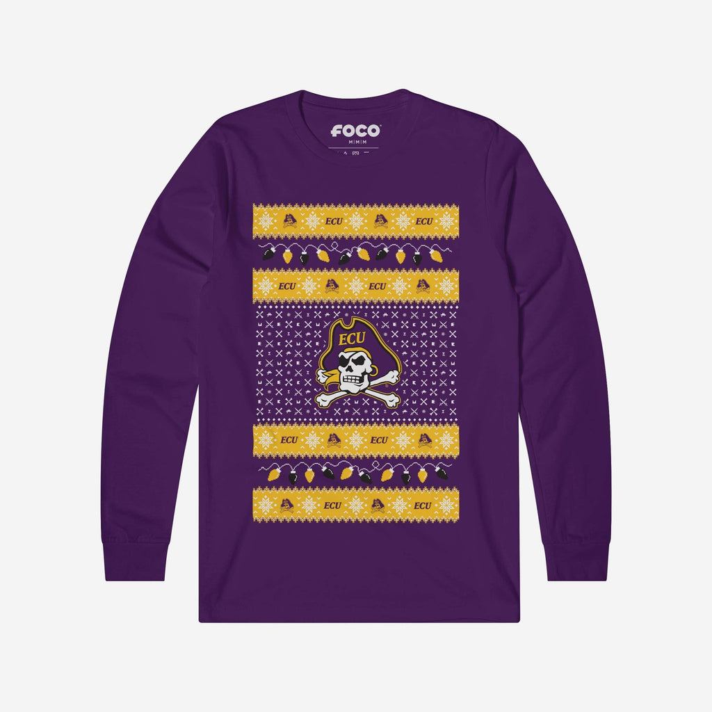 East Carolina Pirates Holiday Lights Sweater Long Sleeve T-Shirt FOCO S - FOCO.com