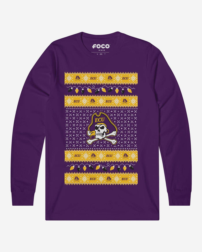 East Carolina Pirates Holiday Lights Sweater Long Sleeve T-Shirt FOCO S - FOCO.com