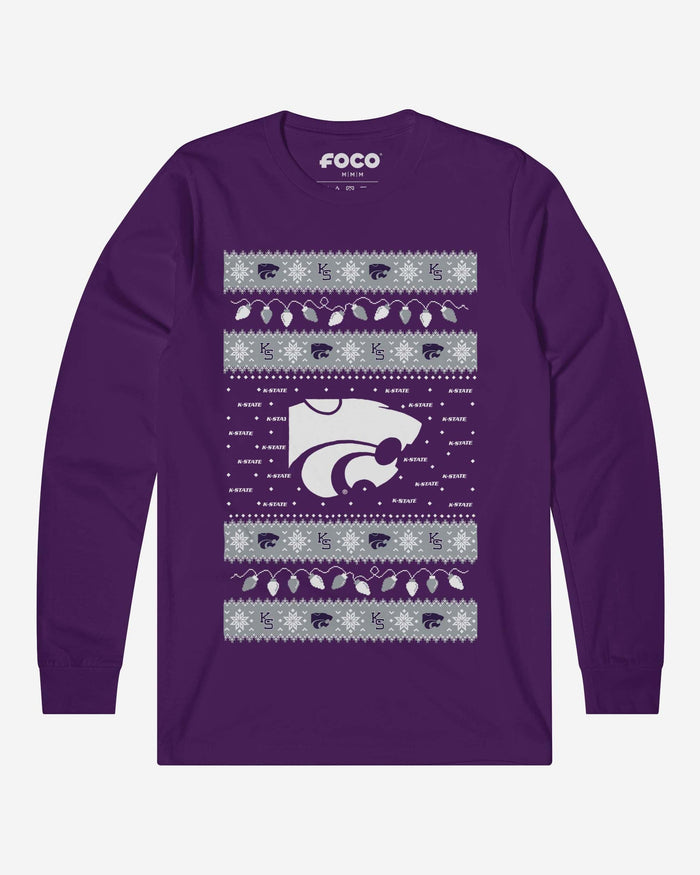 Kansas State Wildcats Holiday Lights Sweater Long Sleeve T-Shirt FOCO S - FOCO.com